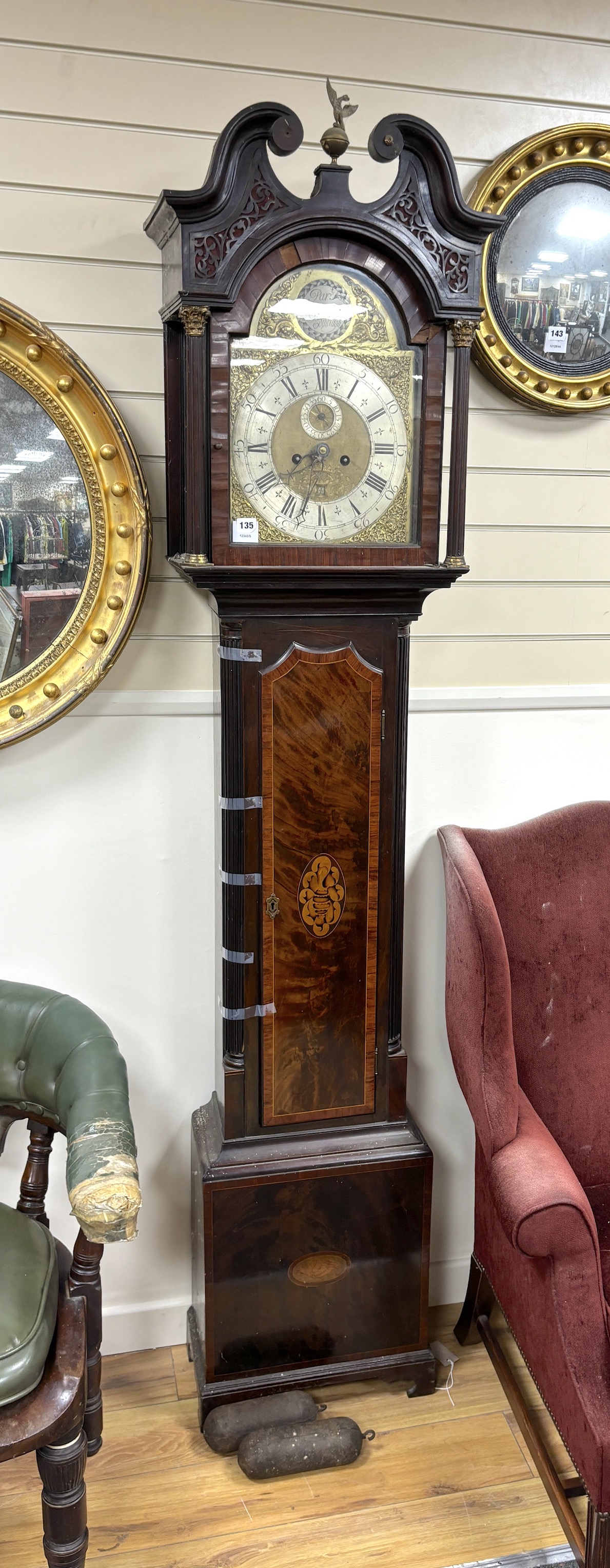 A George III inlaid mahogany longcase clock, marked Patrick Gordon, Edinburgh, height 224cm